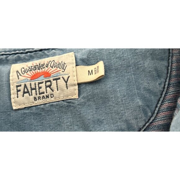 Faherty Brand Indigo Polo Shirt Denim Details Front Pocket Heather Blue - Med - Picture 4 of 7